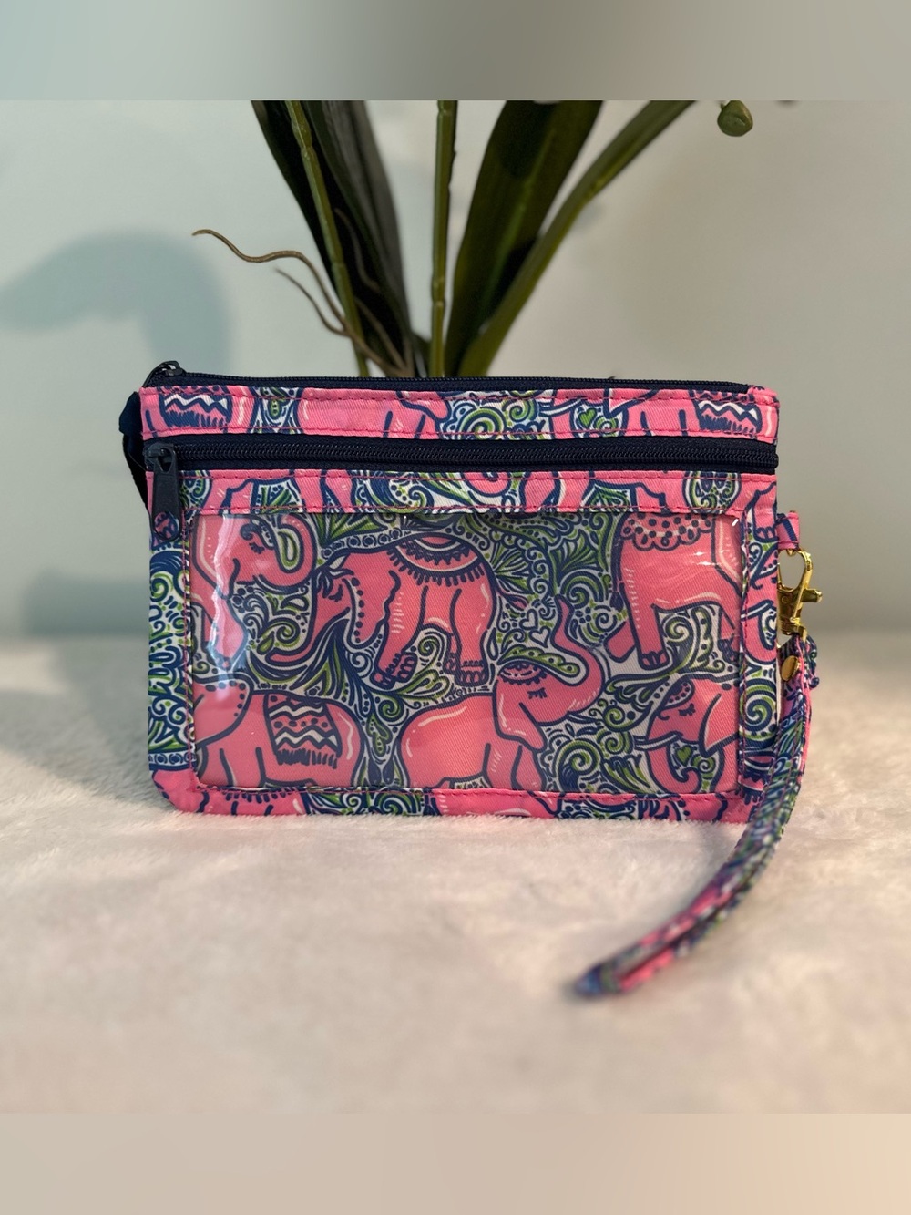 Simply Southern Pink & Blue Elephant Paisley Zipper Phone Wristlet Wallet Pouch